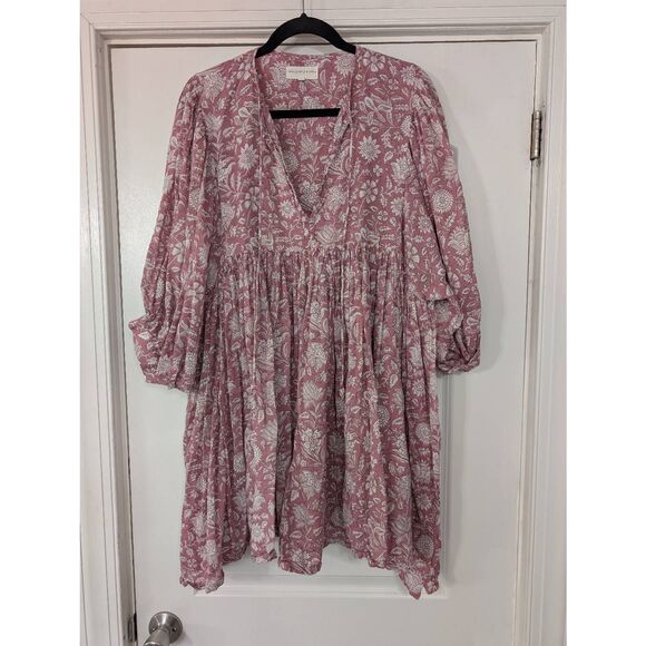 Daughters of India Kyra Mini‎ Dress musk women's XL pink floral balloon sleeve - Picture 5 of 10